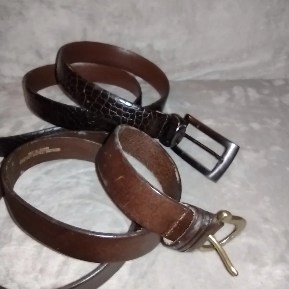 Two Brown Genuine Leather Belts, 36